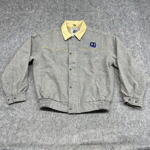 Schaefer Outfitter Jacket Mens XL Gray Wool Blend Leather Collar Western USA